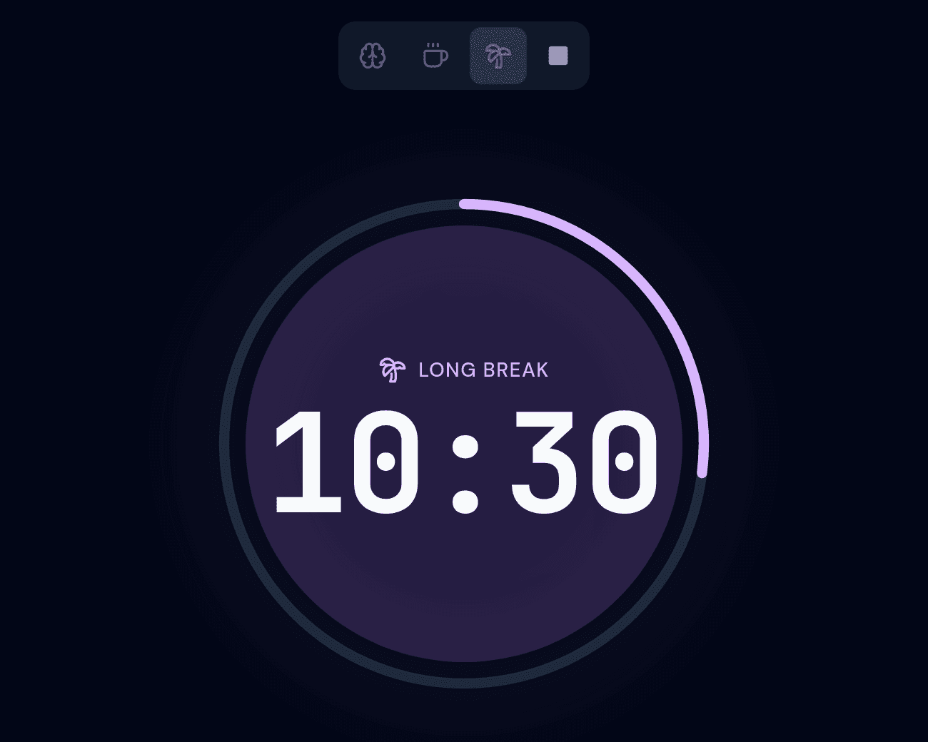 SteadyGaze timer during a long break, showing 10:30 remaining